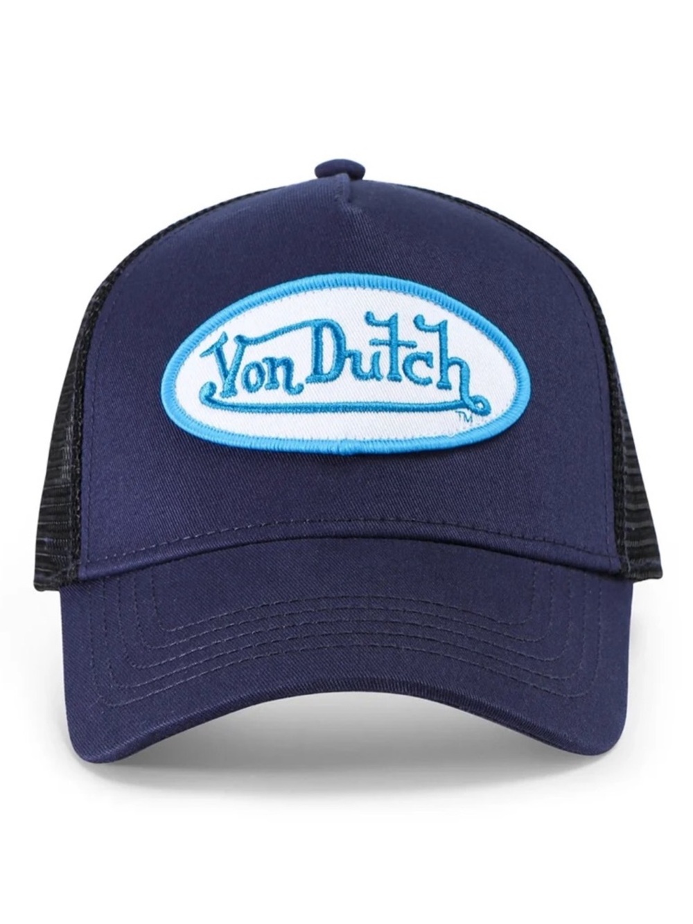 Von Dutch Navy & Black Trucker Cap with Light Blue Logo Patch
